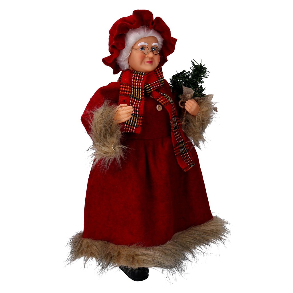 Babbo natale tessuto signora con sciarpa marrone rosso cm33,5x17h60
