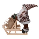 Babbo natale tessuto su slitta con lanterna marrone cmh30