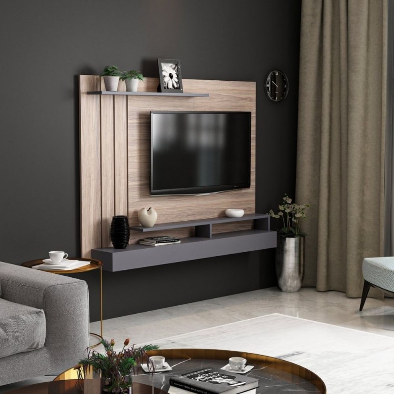 (2c) Parete porta tv noce particolari antracite 157x21xh.120 cm(LAWRANCE)