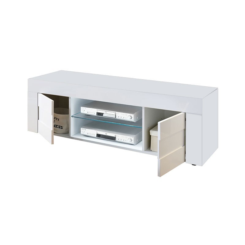 Base Porta TV bianco lucido 2 ante grigio cemento L.138 P.42 H.44 cm