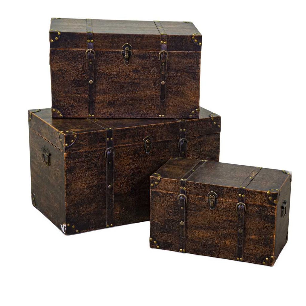 Baule legno ecopelle 1-3 marrone rettangolare cm 68x38h40