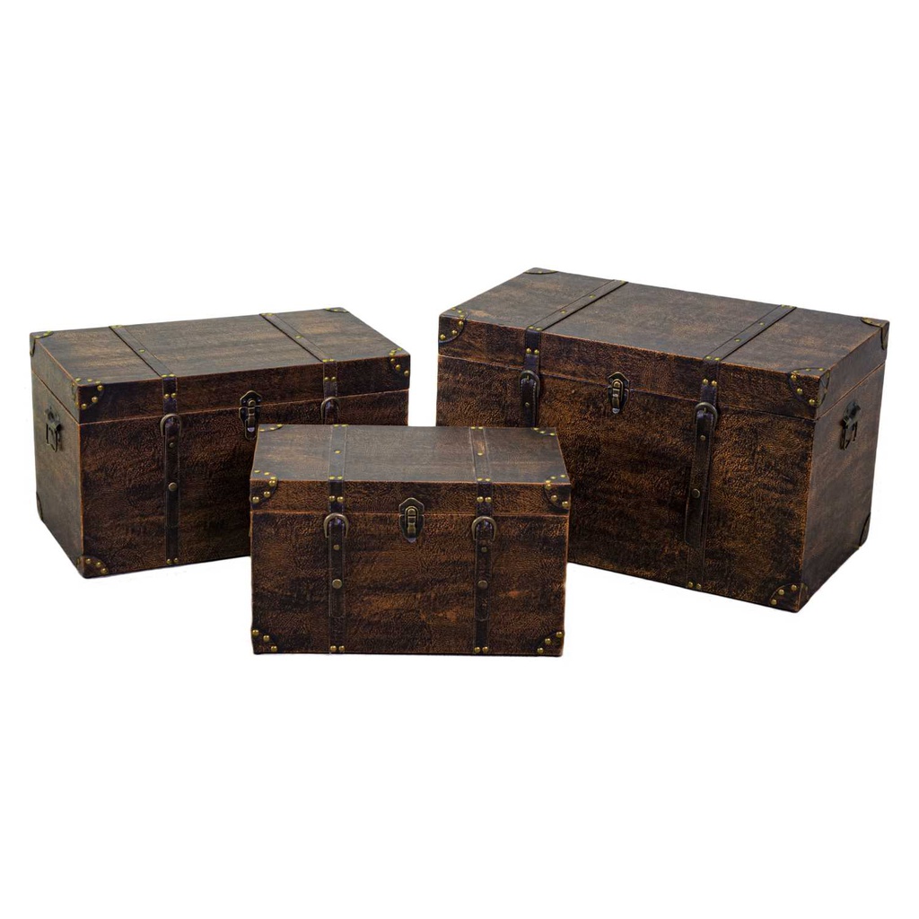 Baule legno ecopelle 1-3 marrone rettangolare cm 68x38h40
