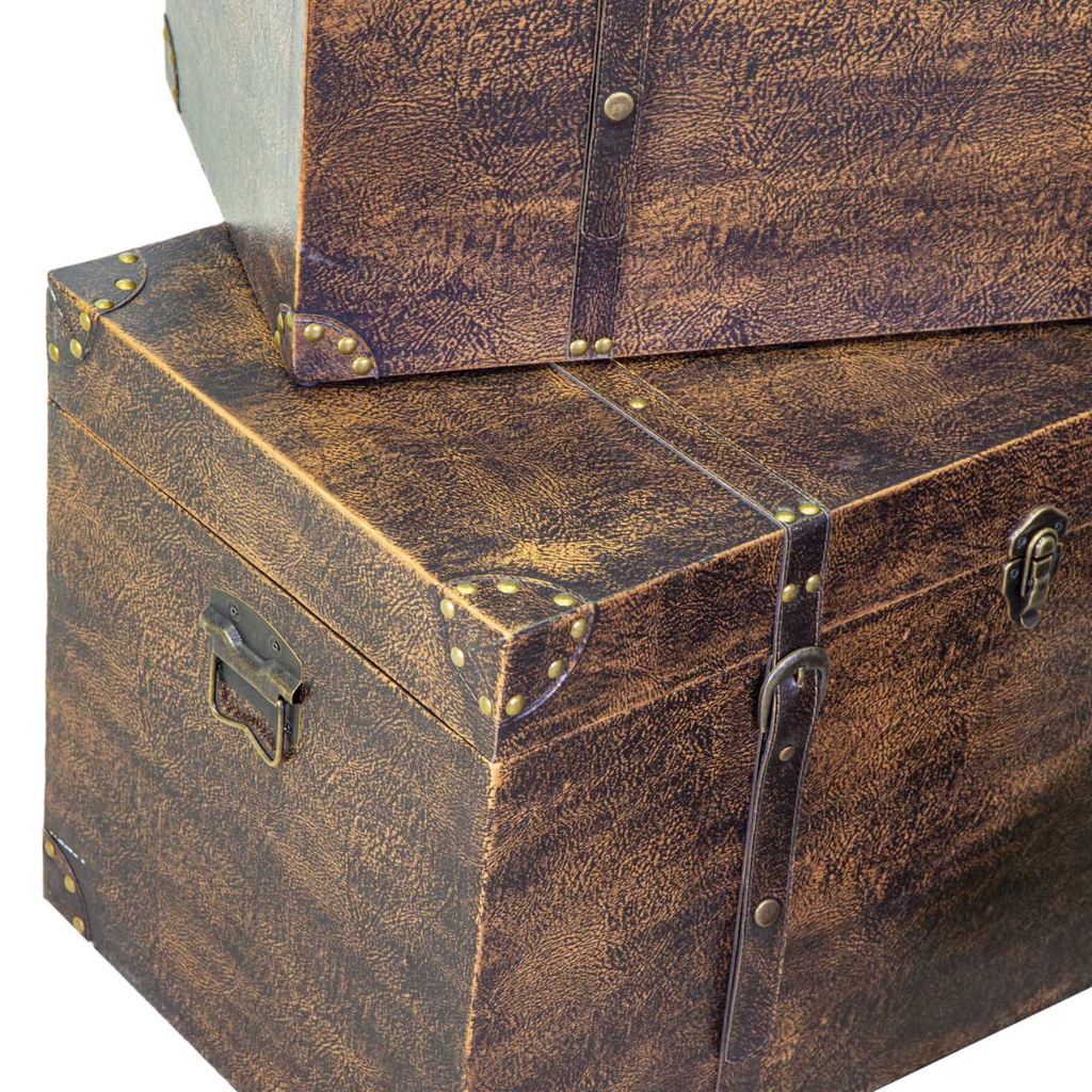 Baule legno ecopelle 1-3 marrone rettangolare cm 68x38h40