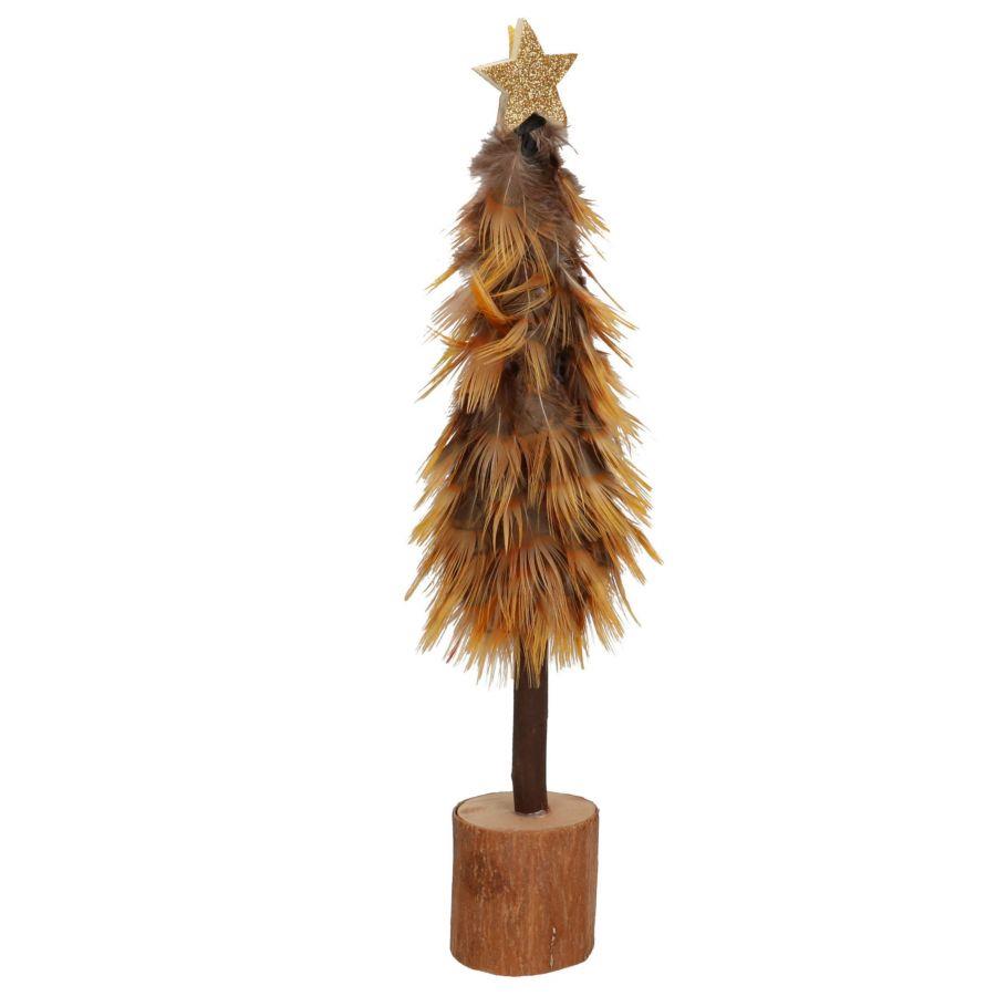 Albero legno con piume oro cmø8h31