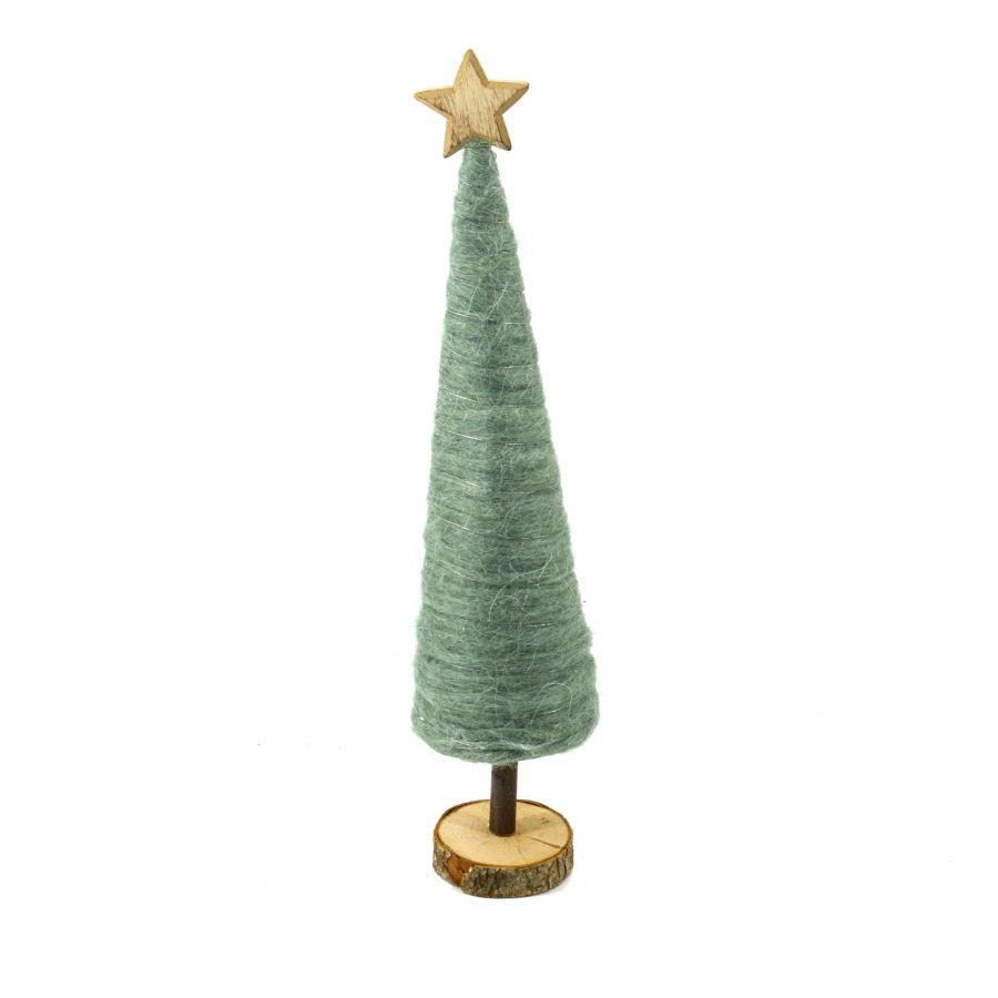Albero legno tessuto verde con stella tondo cmø9h42