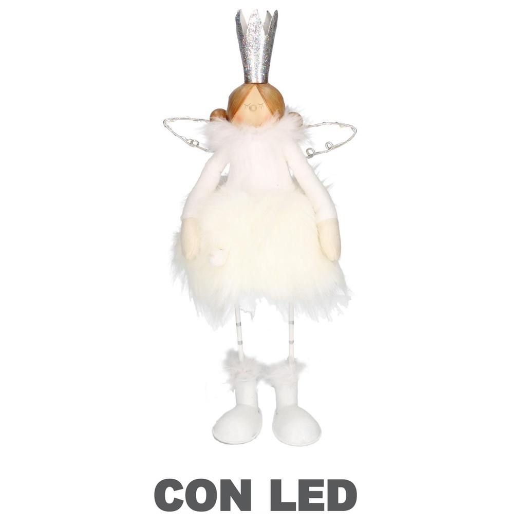 Angelo metallo bianco con led cm13x13h21