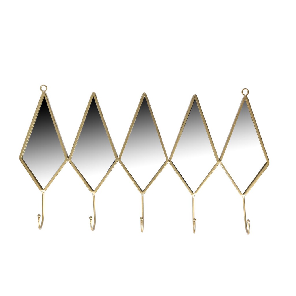 Appendino metallo 5 posti con specchio oro cm 45