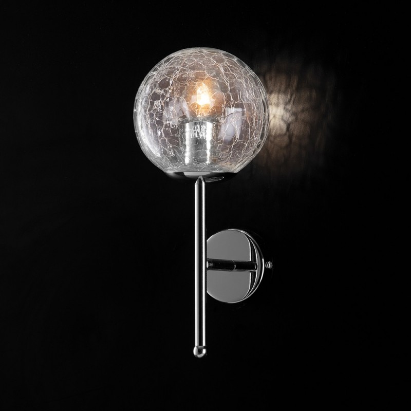 Applique moderna in ferro cromo lucido sfera in vetro trasparente