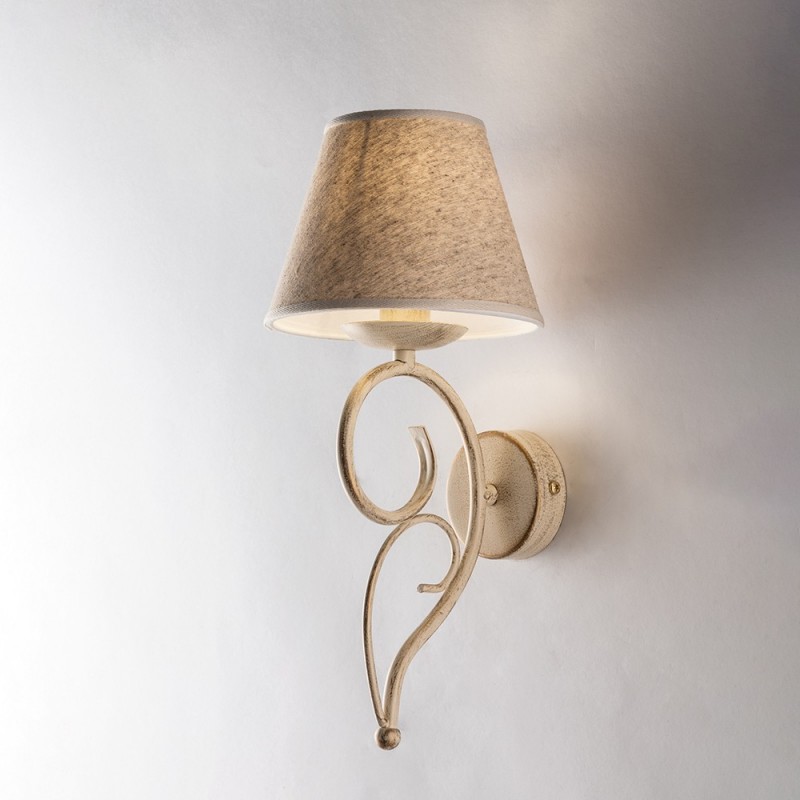 Applique vienna ferro Avorio Oro una luce paralume effetto tessuto 19x h38 cm