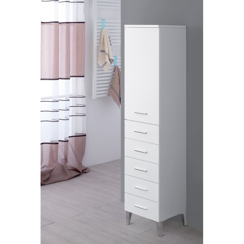 Armadietto Portasciugamani anta e cinque cassetti Bianco 35x34x h 148,5 cm