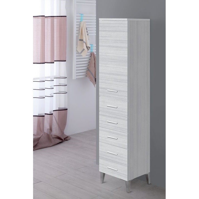 Armadietto Portasciugamani anta e cinque cassetti Grigio 35x34x h 148,5 cm