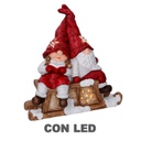 Babbo natale led resina con bimba rossocm40x26h15