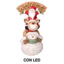 Babbo natale led resina con renna e pupazzo cm27,5x20h48