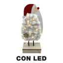 Babbo natale legno tessuto led bianco cm10x5h21