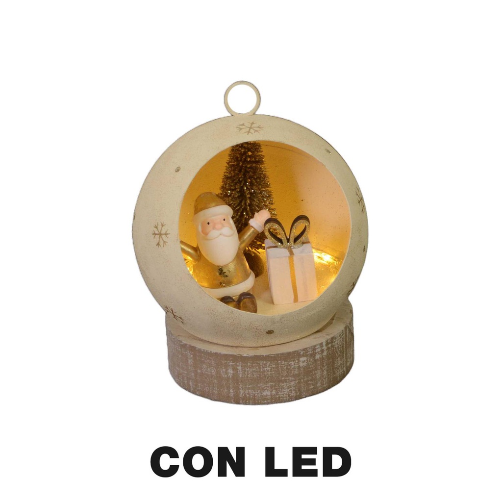 Babbo natale metallo led dentro pallinaoro cm ø11h15