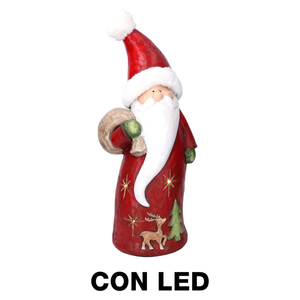Babbo natale resina sacco con led cm19x25h64