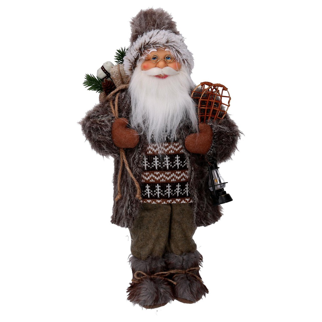 Babbo natale tessuto con regali e lanterna marrone cm30x17,5h60