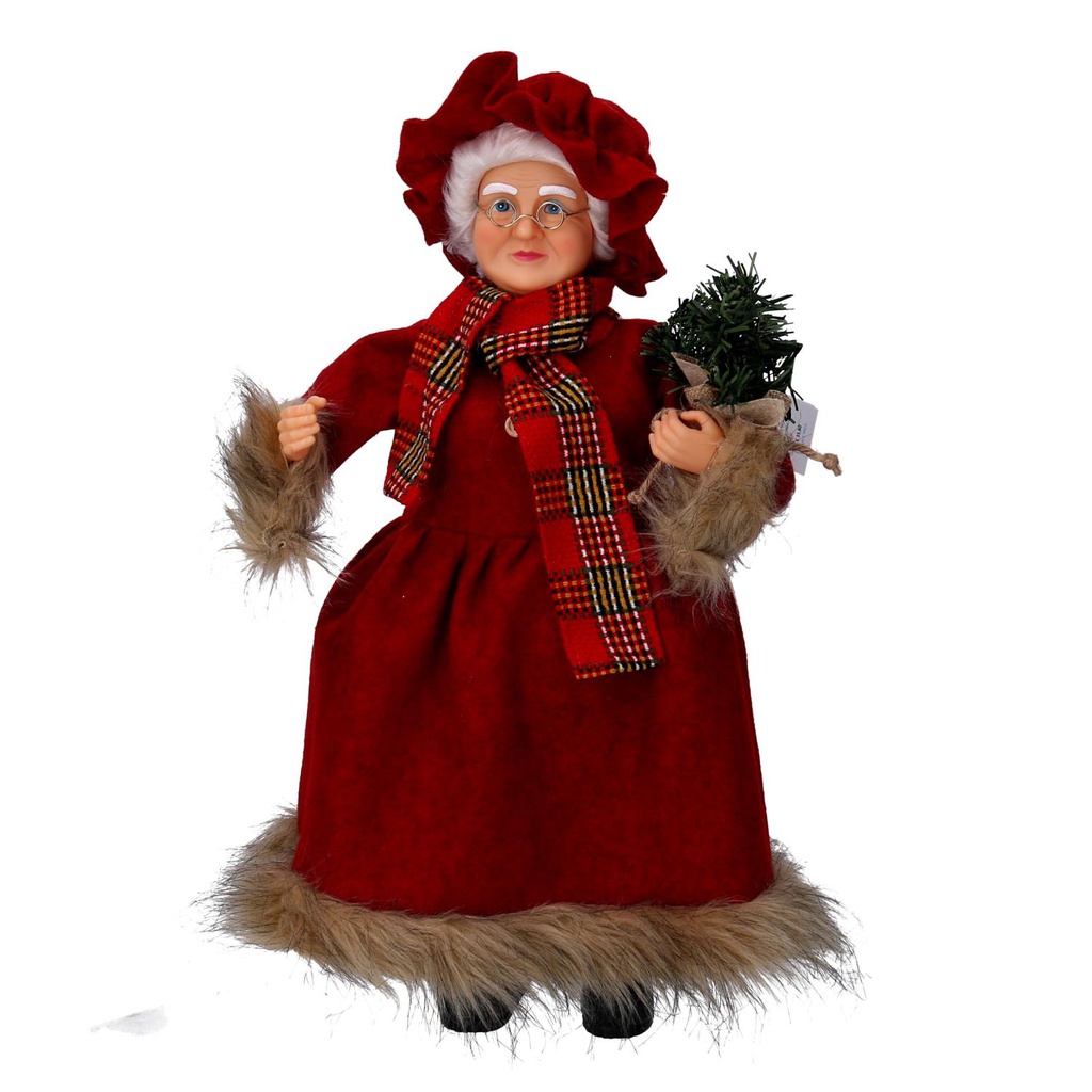 Babbo natale tessuto signora con sciarpa marrone rosso cm33,5x17h60