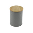 Barattolo metallo tappo legno grigio cmø10h14