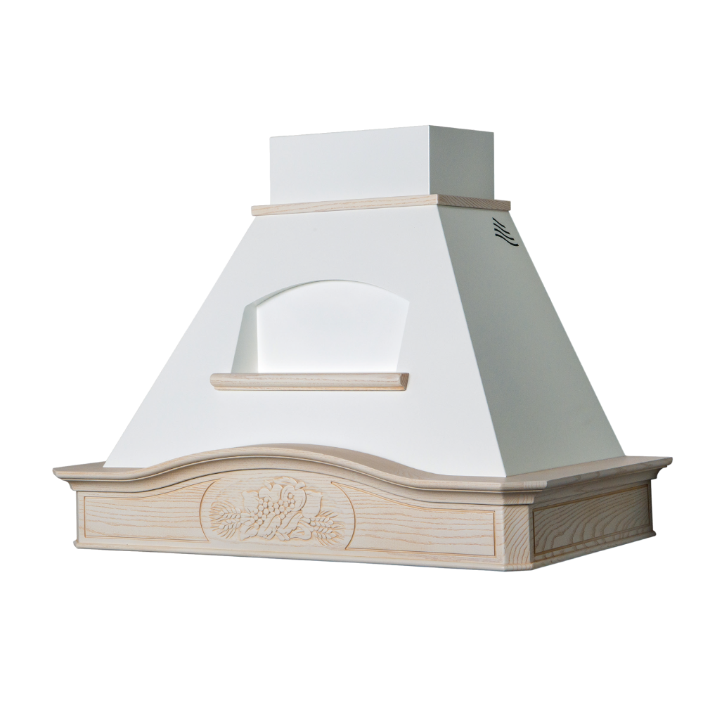 Cappa aspirante DÉSIRÉE in acciaio inox bianco e cornice in legno intarsio cm 120
