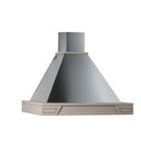 Cappa aspirante GINEVRA in acciaio inox silver e cornice in legno intarsio BIANCO cm 90