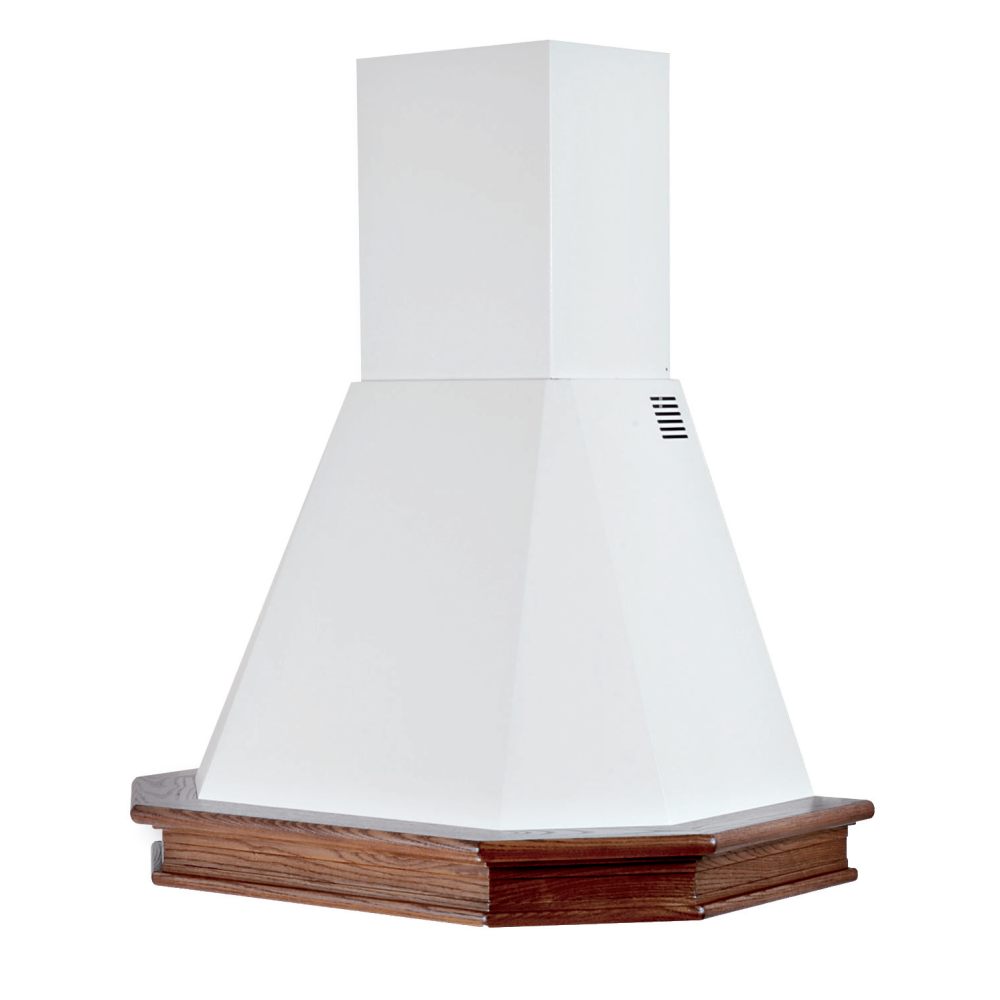 Cappa aspirante RUSTICA 5 LATI in acciaio inox bianco e cornice in legno cm 90