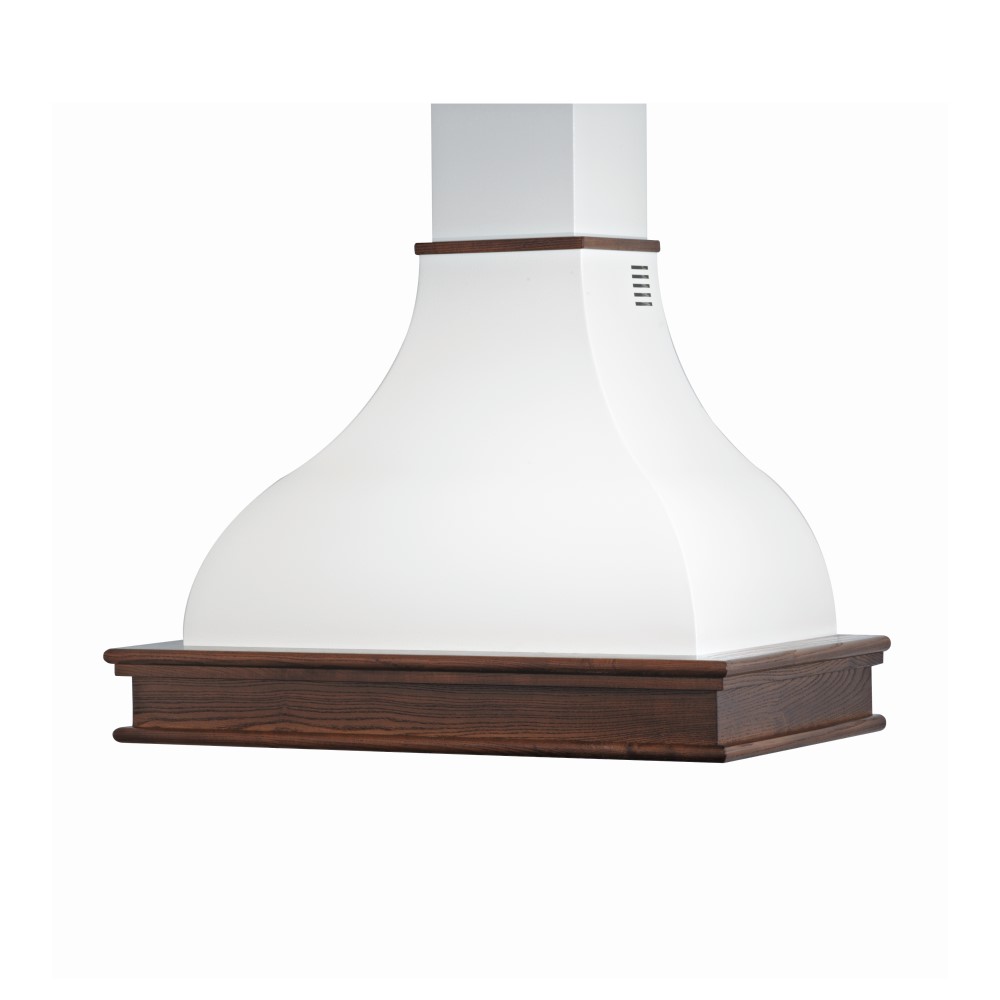 Cappa cucina rustica bianca CONTEA con cornice in legno intarsio cm 120