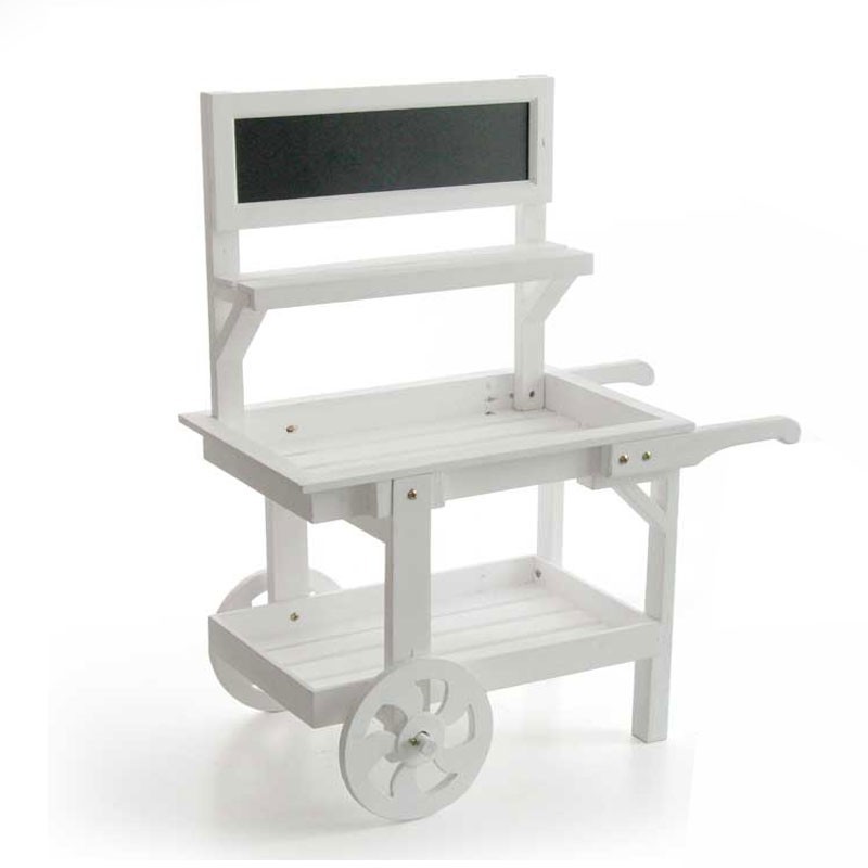 Carretto decorativo bianco per vetrine addobbi con lavagna h 85