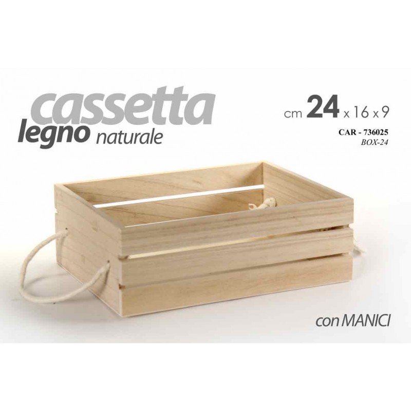 18x Cassetta in legno decoupage naturale con manici pub ristorante cm 24 x 16 x 8.5 h