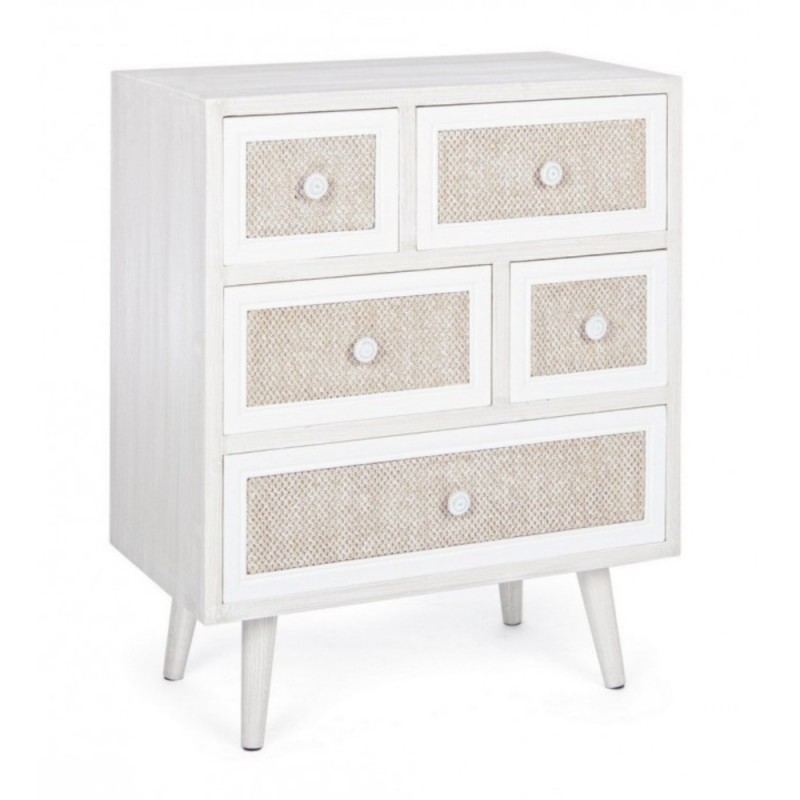 Cassettiera 5 cassetti MONTIEL stile rustico bianco antico 72.5h cm