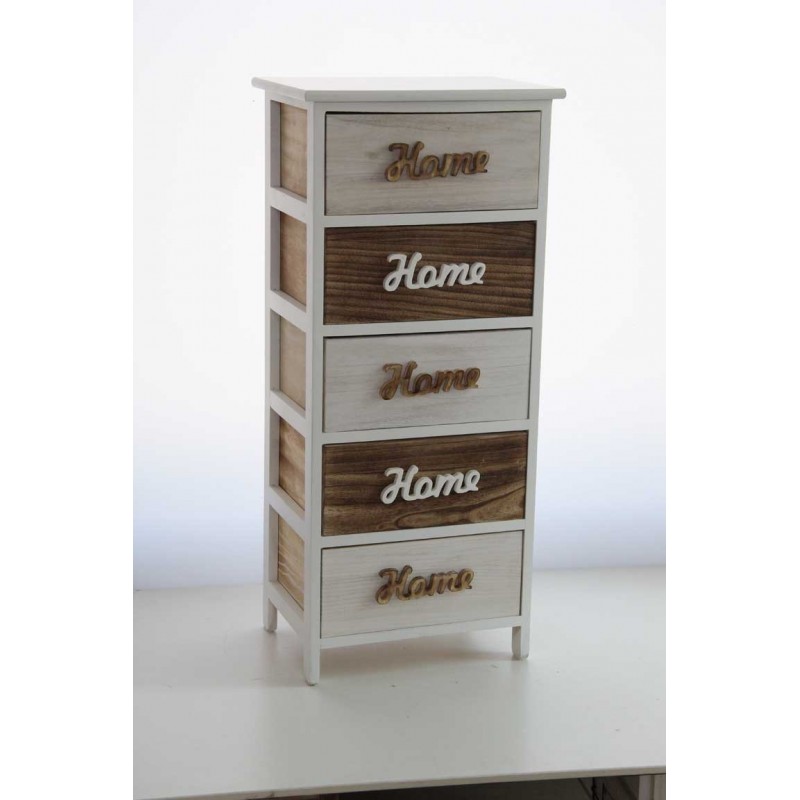 Cassettiera 5 cassetti home bianca e noce 40x29xh.90 cm