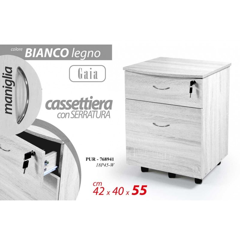 Cassettiera da ufficio bianca con cassetti chiave e rotelle cm 42 x 40 x 55 h