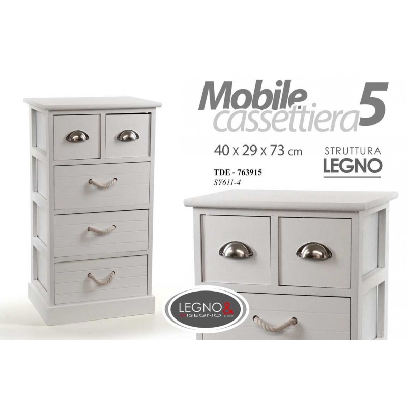 Cassettiera multiuso bianca in legno cm 40 x 29 x 73