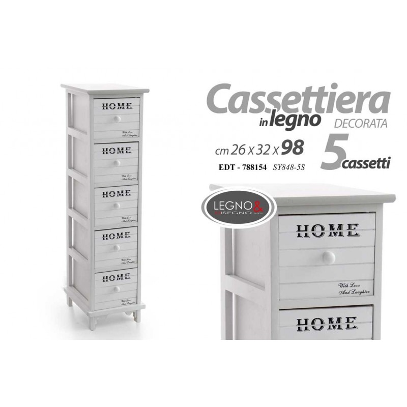Cassettiera multiuso stretta legno bianca home cm 26 x 32 x 98 h