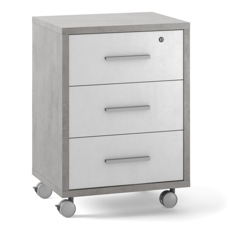 Cassettiera per ufficio tre cassetti con ruote Cemento Bianco 51x41x h71 cm