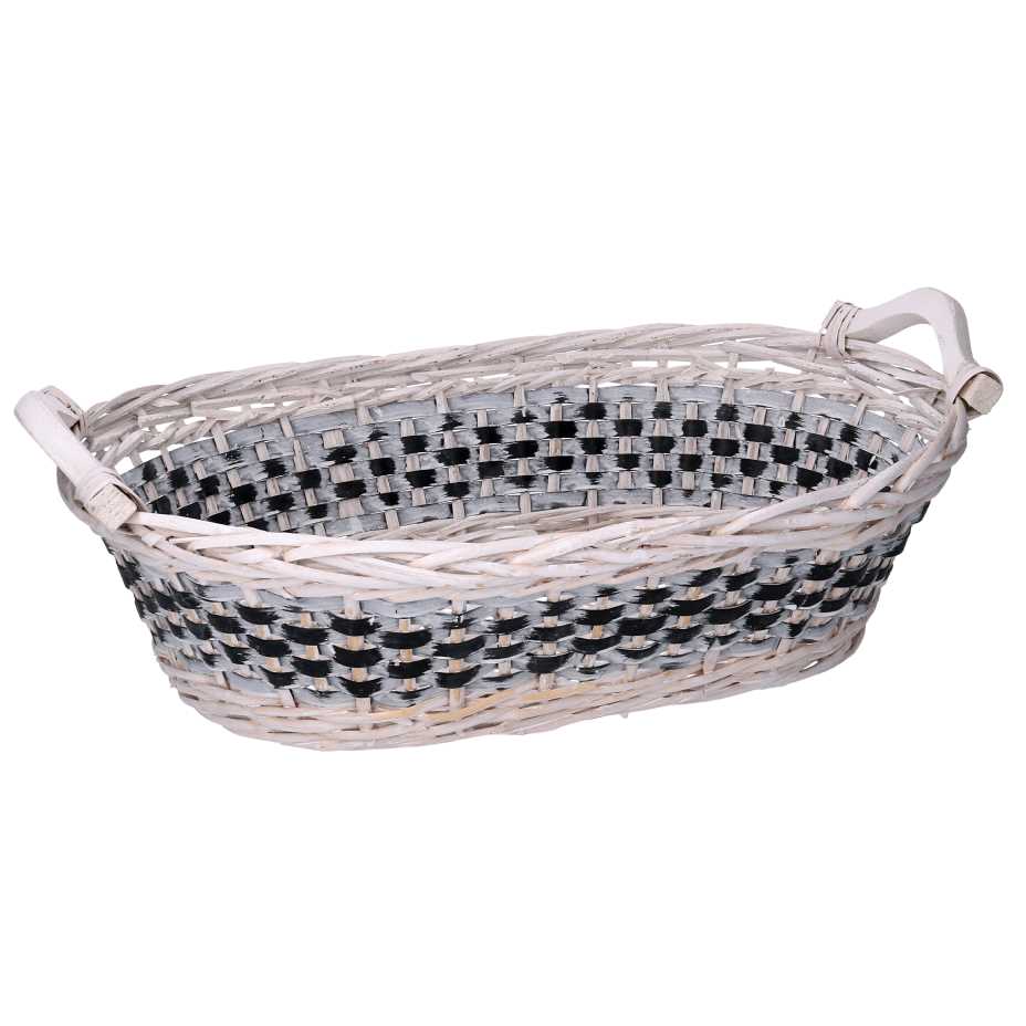Cesta vimini intreccio azzurro bianco ovale cm45x35h12
