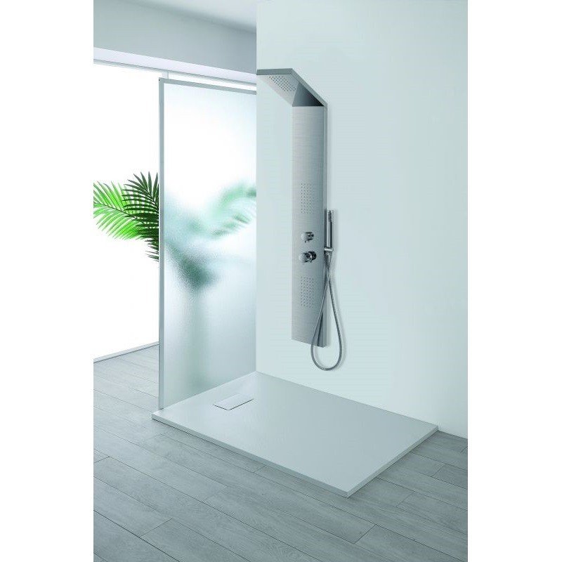 Colonna Doccia Quadrata a parete in Acciaio spazzolato 150x20 cm