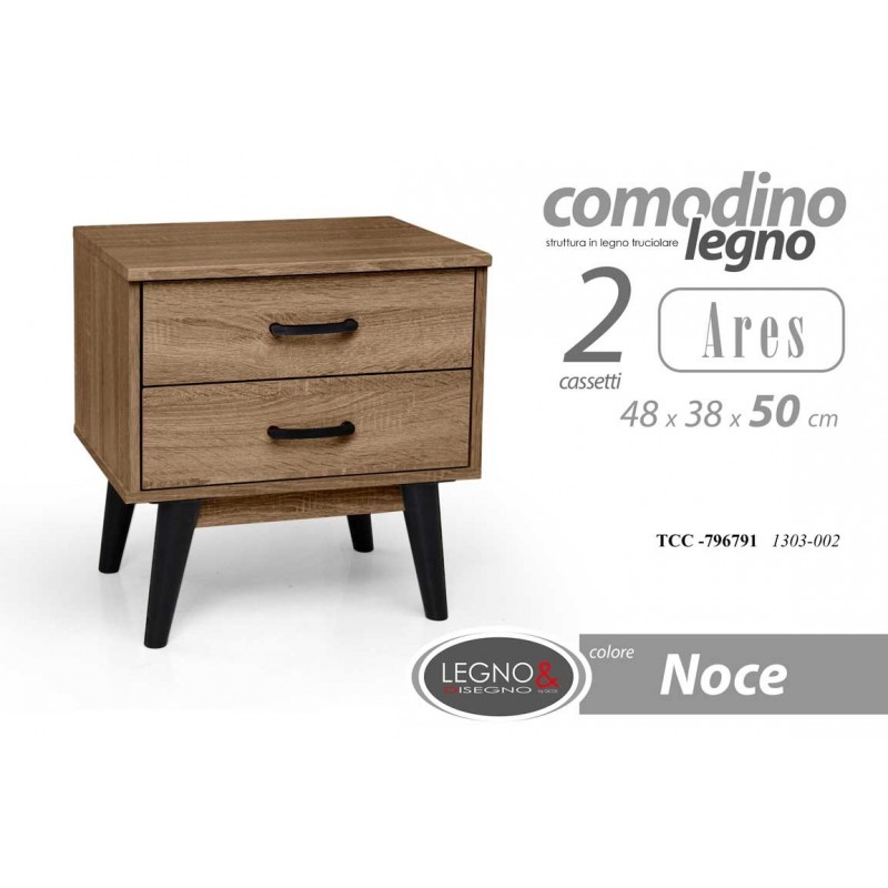 Comodino cameretta due cassetti noce cm 48 x 38 x 50 h