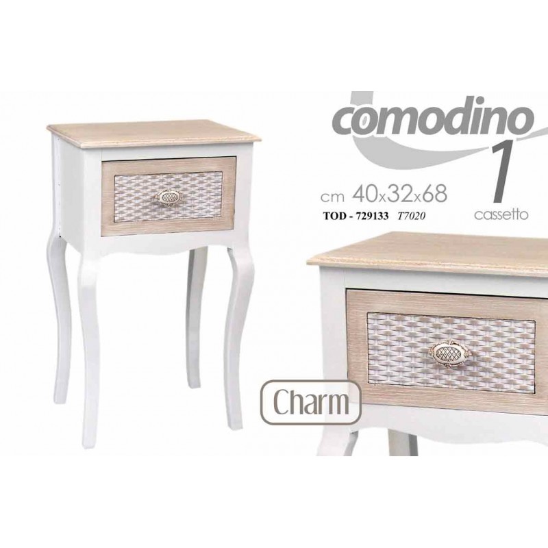Comodino charm camera shabby con cassetto Effetto anticato cm 40 x 32 x 68 h