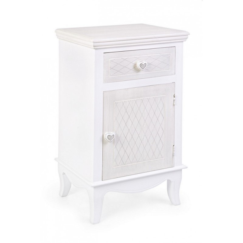 Comodino in MDF un anta un cassetto Bianco CHARLENE 40x32x h69,5 cm
