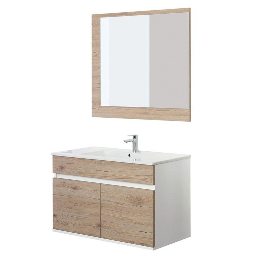 Composizione Bagno due ante Linea Fabula Bianco-Rovere Chiaro 90x47x h57cm