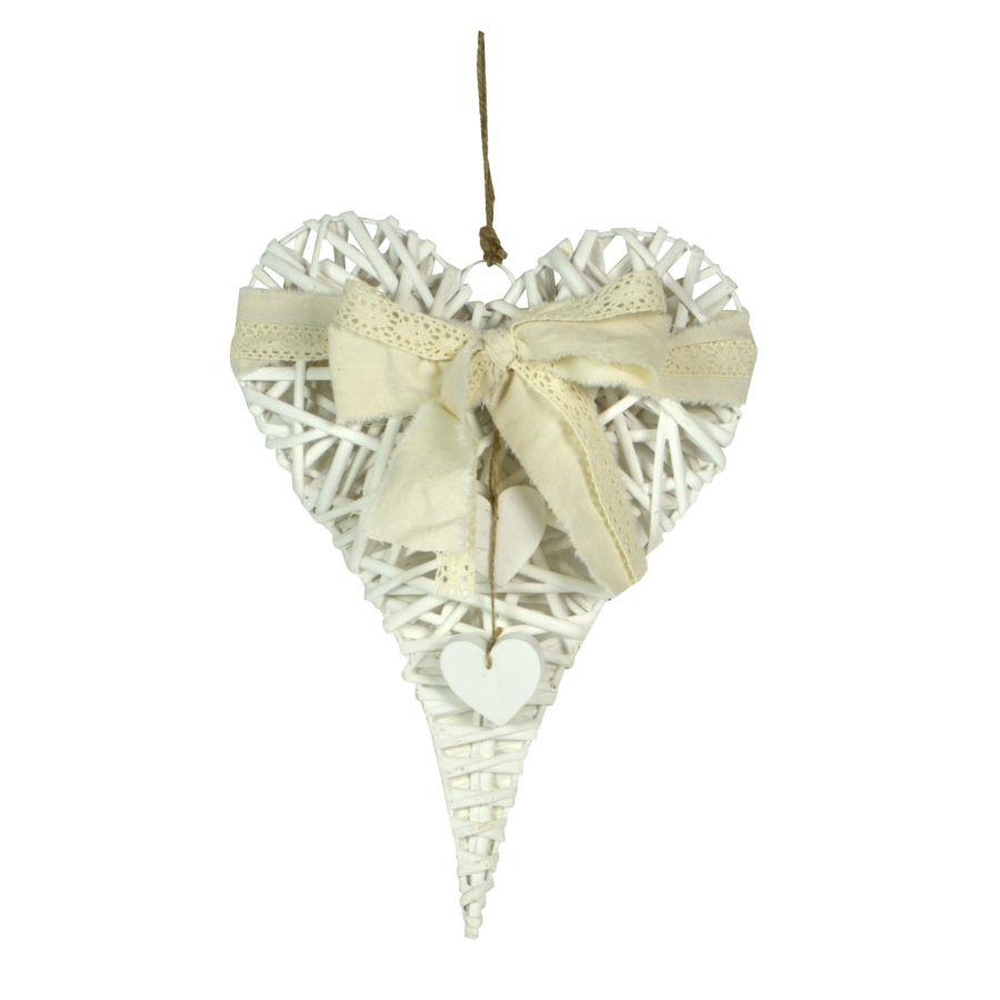 Cuore vimini bianco con fiocco cm30x40x7