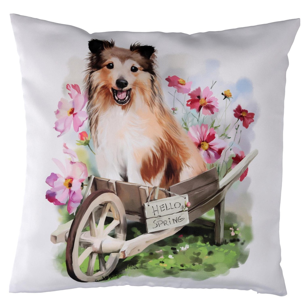 Cuscino tessuto con cane bianco cm 43x43