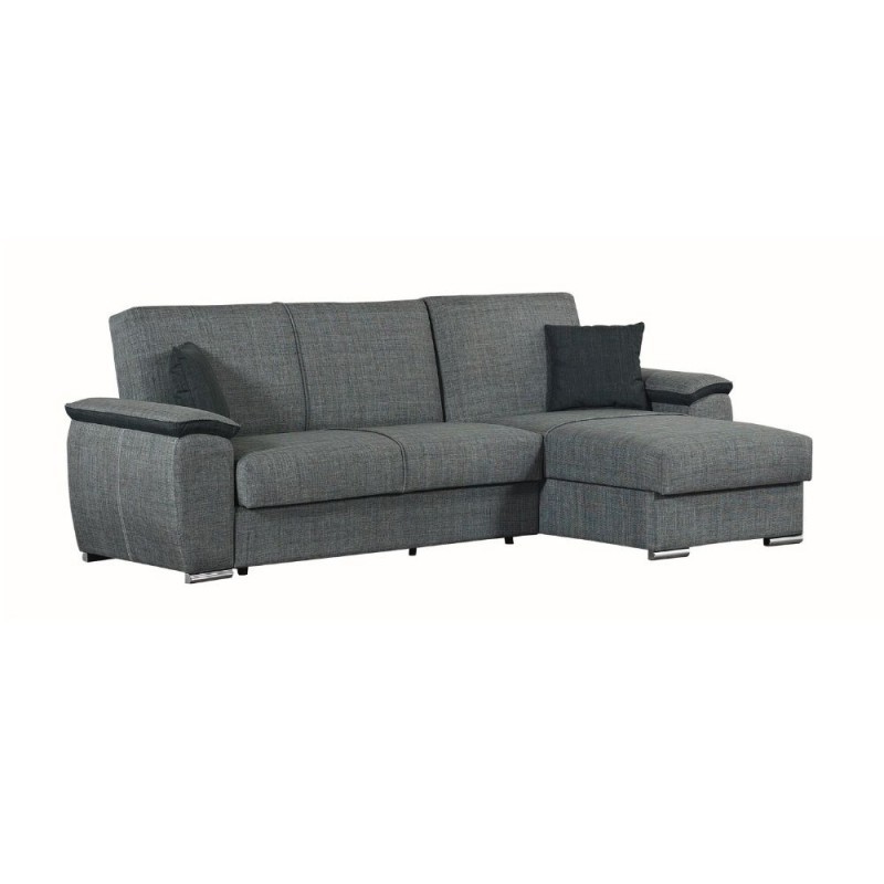 Divano con penisola reversibile in legno e tessuto Grigio GINEPRO 279x123x h60 cm