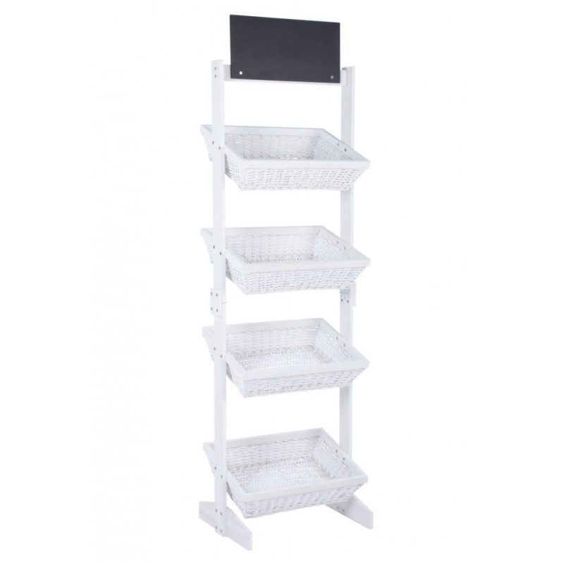 Espositore rustico Darik 4 cesti in vimini bianco