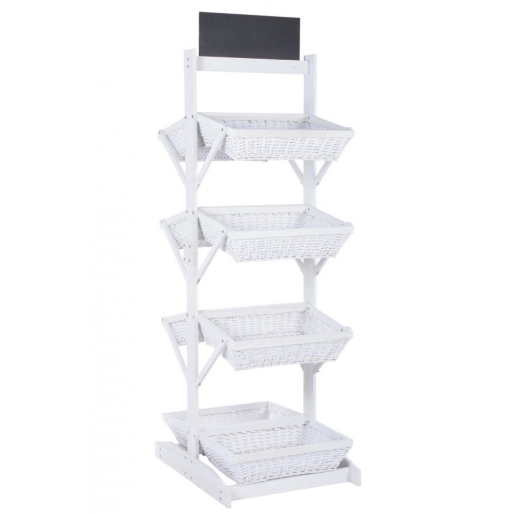 Espositore rustico Darik 8 cesti in vimini bianco