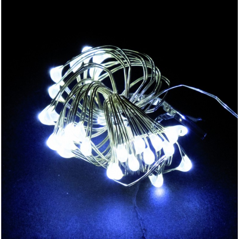 Filo 100  microled bianco freddo metri 5 batteria per interno 