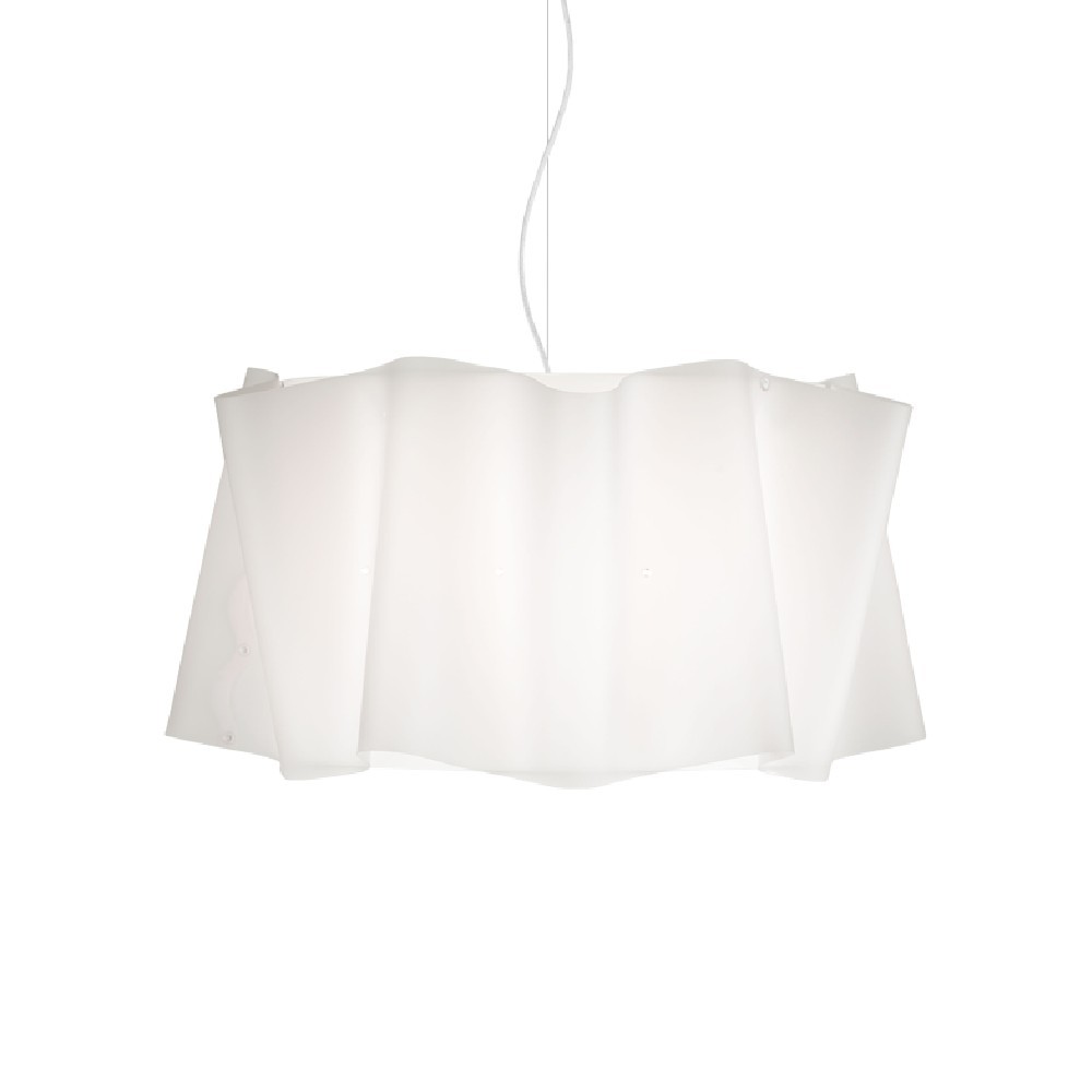 Lampadario a Sospensione 5 luci Bianco in Metallo cromato Cm. 60 x 32 h