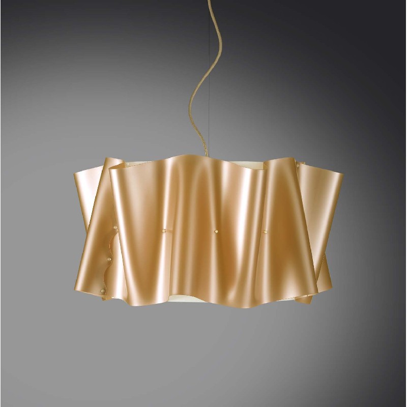 Lampadario a sospensione cinque luci luci FOLIO paralume in Polilux Oro diametro 60x h32 cm