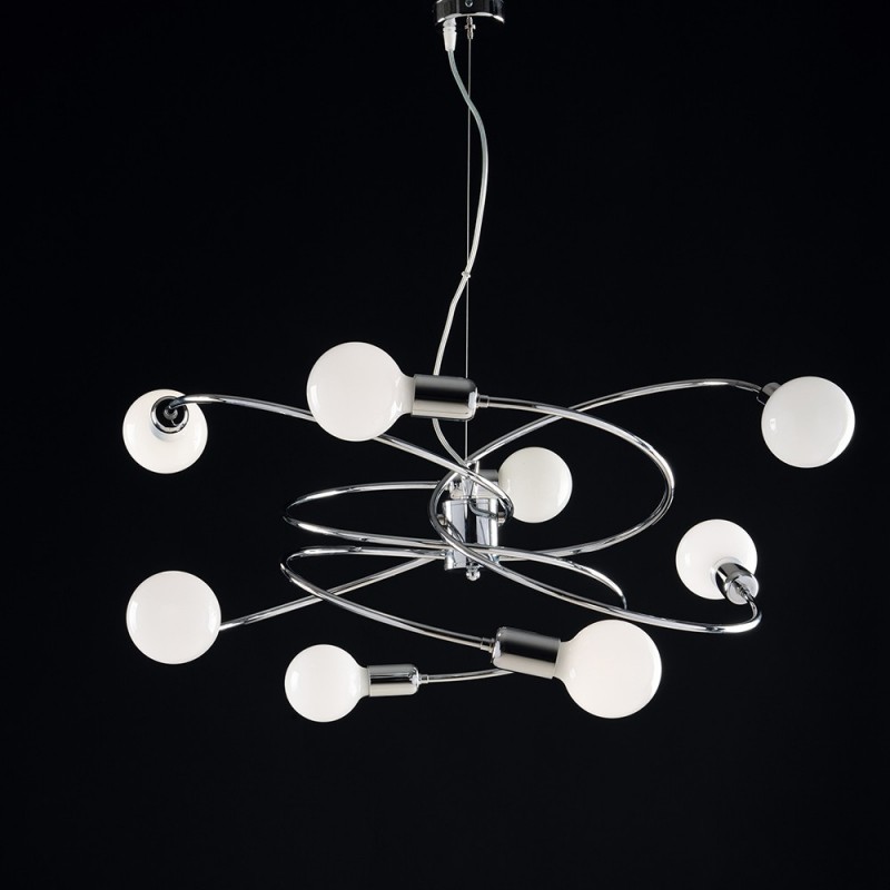 Lampadario a sospensione in ferro cromato otto luci 70x h33 cm